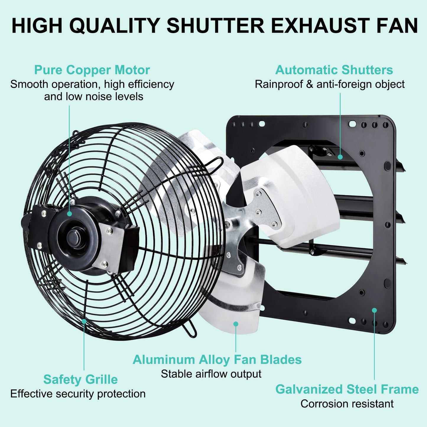 Hipoilk 12 Inch Shutter Exhaust Fan, Wall Mount Attic Fan with Power Cord for Greenhouse, Shed, Garage, Barn, Chicken Coop Ventilation, 970 CFM, Black