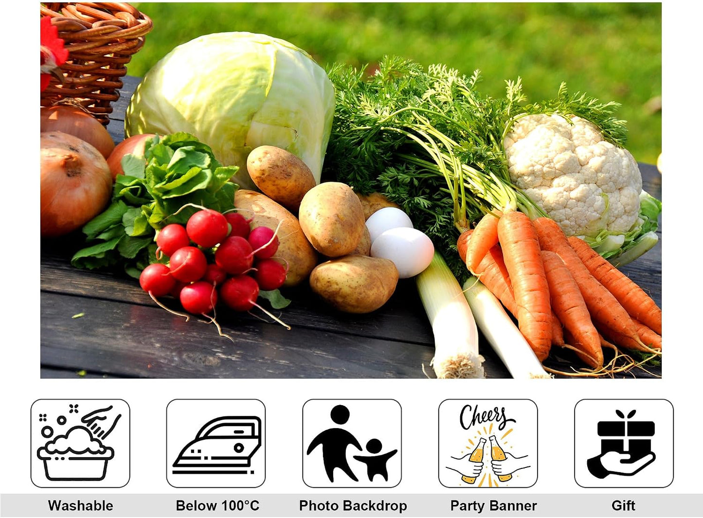KeyWork 9x9ft Fresh Vegetable Backdrop Assorted Produce Photography Background for Party Farm to Table Themed