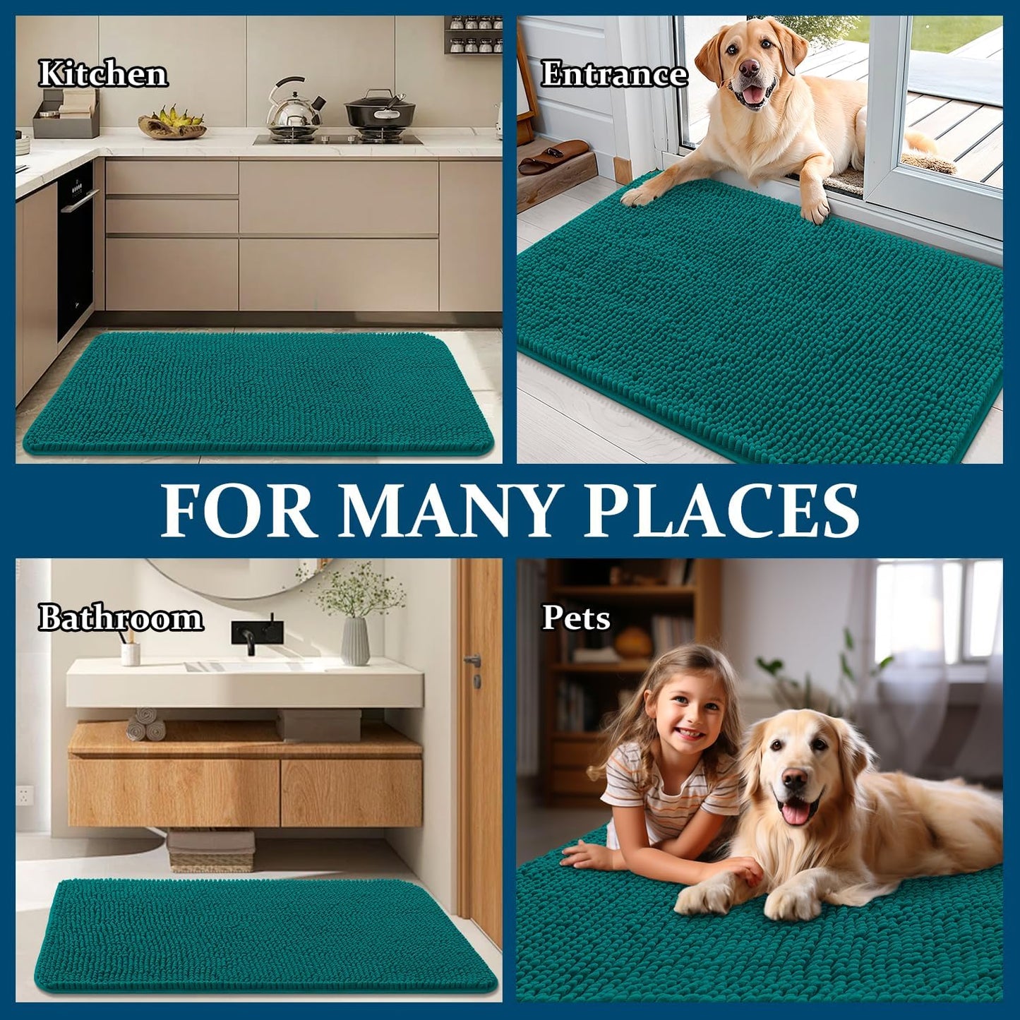 OLANLY Dog Door Mat - Absorbent Non-Slip Washable Doormat for Muddy Paws | 32x20, Lake Blue