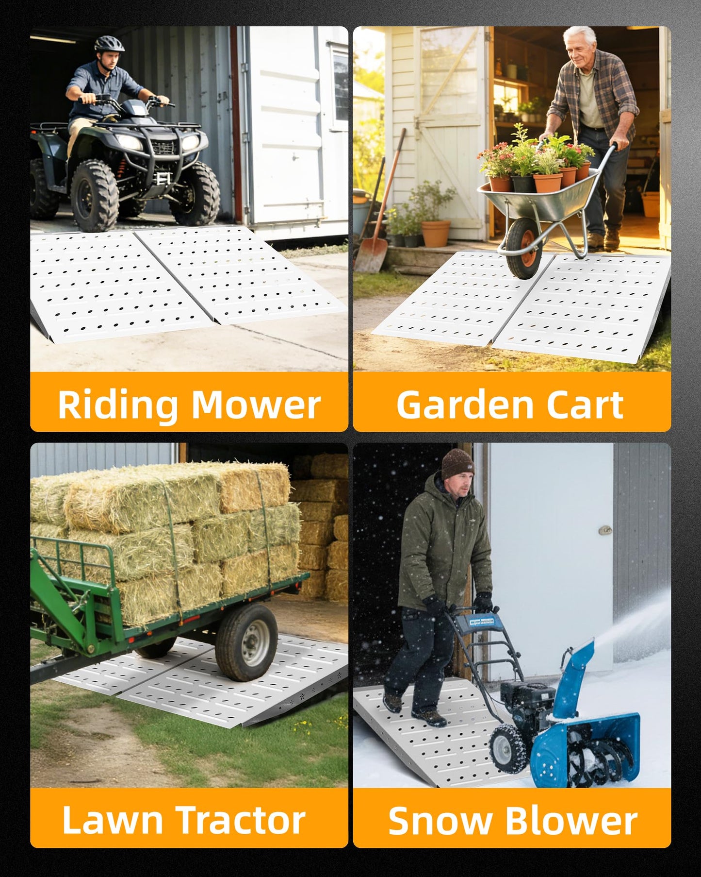 VNN 29" x 48" Shed Ramps - Slivery Loading Ramp for Riding Mower, 2 Packs Ramps for Sheds，1800 LB Capacity Alloy Loading Dock Ramp for Garages, Barns
