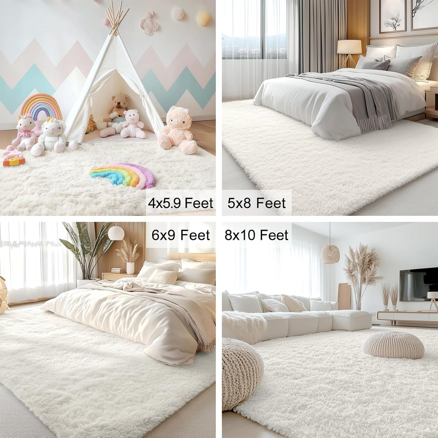 OLANLY Large Area Rug - Soft Fluffy Shaggy Carpet for Living Room & Bedroom | Machine Washable, Ivory
