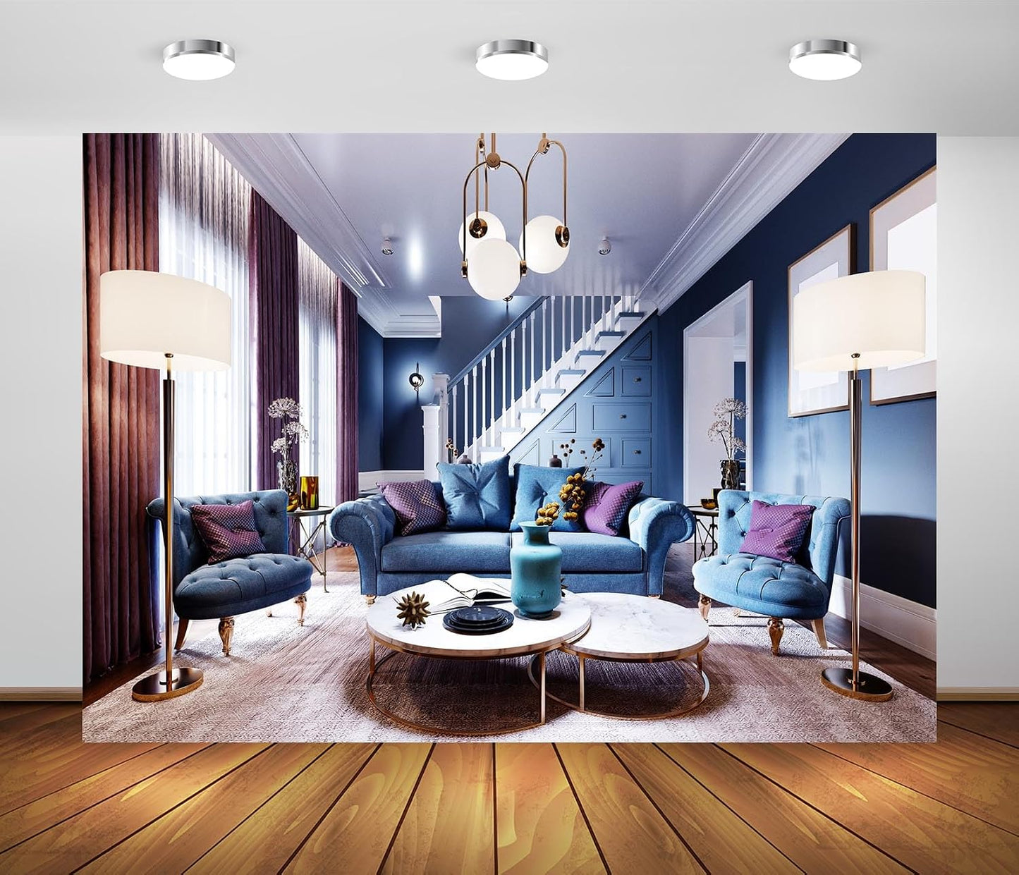 BELECO 5x3ft Cozy Fabric Luxury Living Room Backdrop Modern House Interior Sofa Window Curtains Floor Lamp Fashion