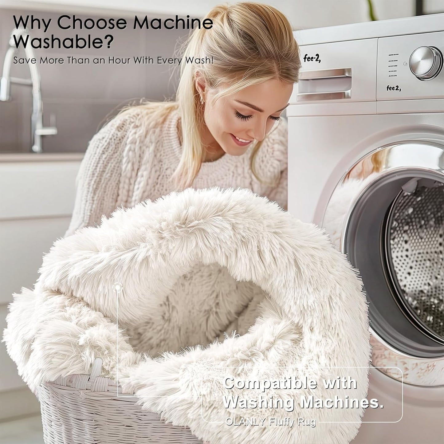 OLANLY Runner Rugs - Machine Washable Soft Fluffy Shaggy Design for Hallway & Bedroom | Ivory