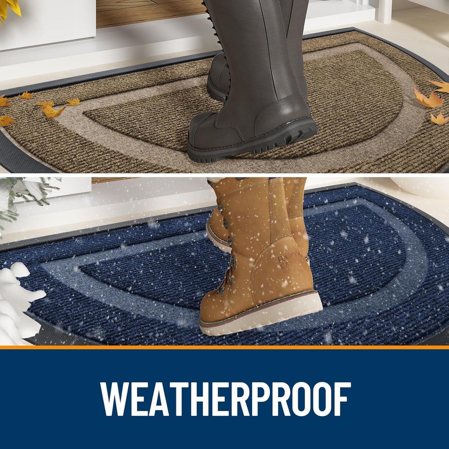 OLANLY Half Circle Door Mat - Waterproof All-Season Indoor/Outdoor Welcome Mat | 58x23 Light Blue