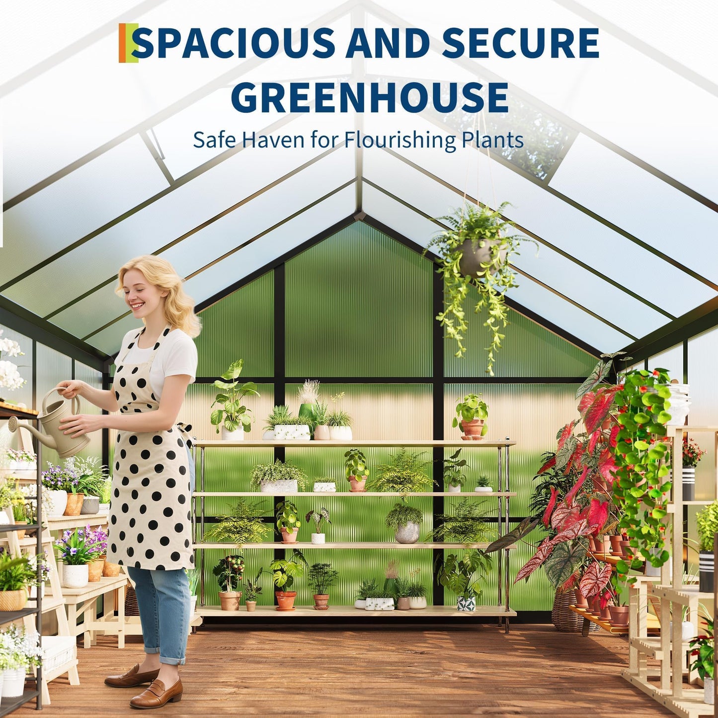 6x10 ft Outdoor Polycarbonate Greenhouse, Durable Aluminum Frame with Lockable Door, Adjustable Roof Vent, Ideal for Backyard, Patio, or Garden, All-Weather Green Houses for Outside Plant Growing