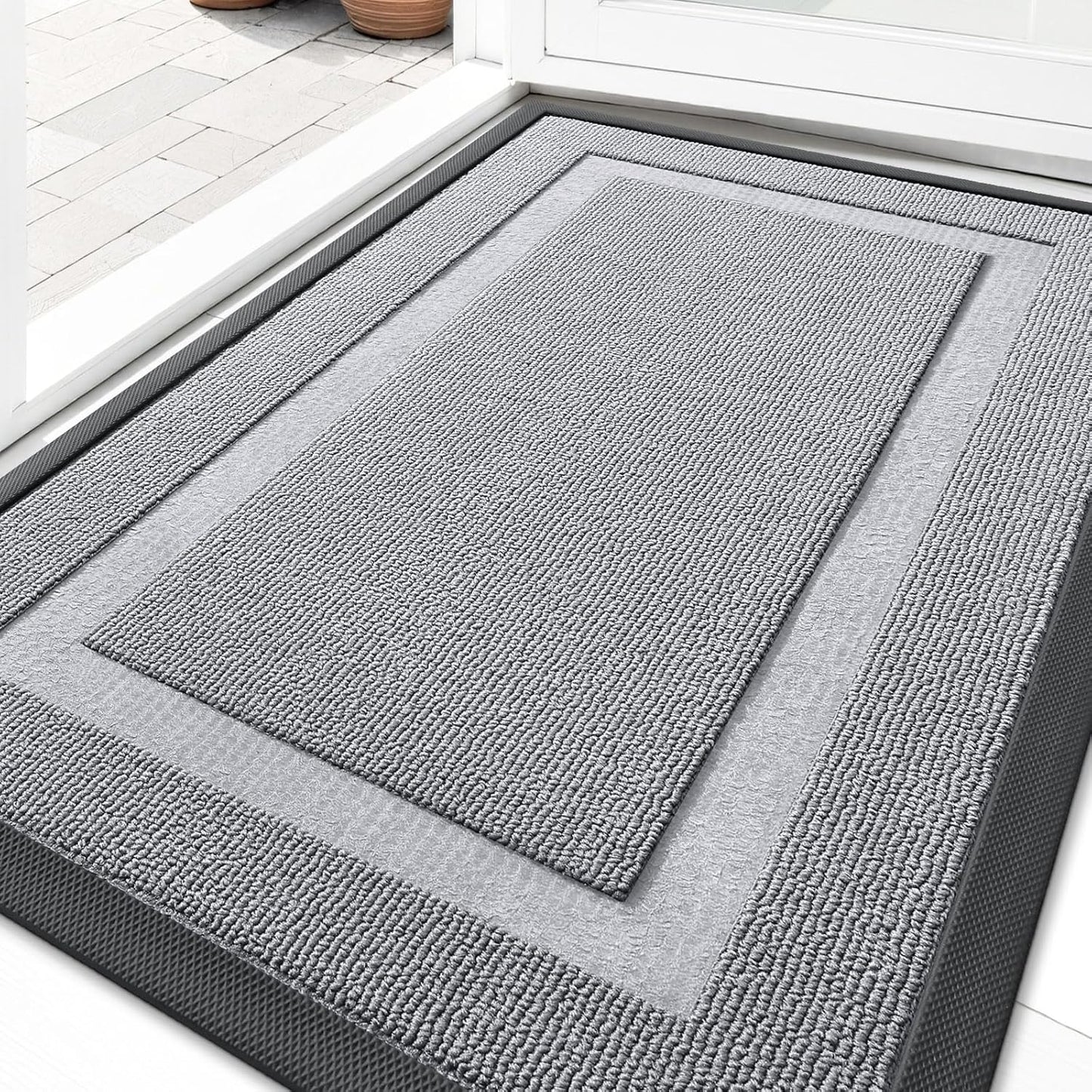 OLANLY Waterproof Front Door Mat - All-Season Indoor/Outdoor Doormat | Sturdy Natural Rubber, 29.5x17, Silver Gray