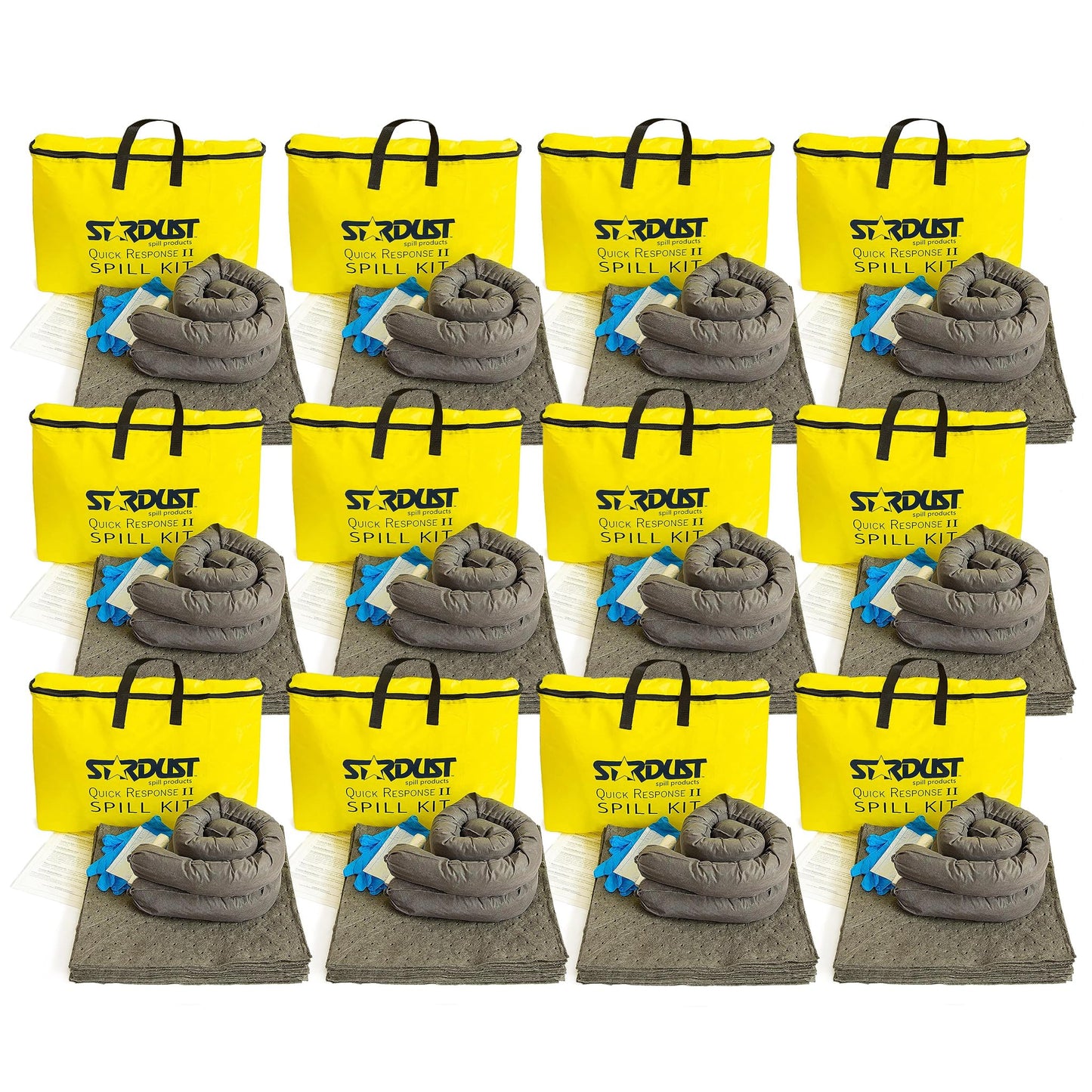 Stardust Spill Products Universal Spill Kit – OSHA Compliant Solution for Vehicles, Industrial, & Restaurant Use, Emergency Response Chemical, Water, & Bodily Fluid Cleanup, 12-Pack