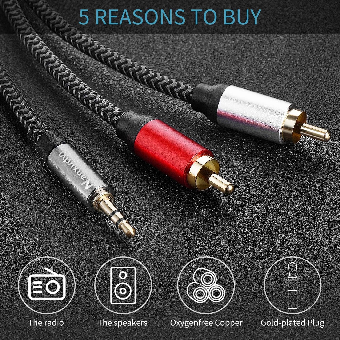 Nanxudyj 3.5mm 2RCA 1ft,3.5mm 2RCA MP3 2RCA to Audio Cable AUX to Audio Cable for Stereo Receiver Speaker Smartphone