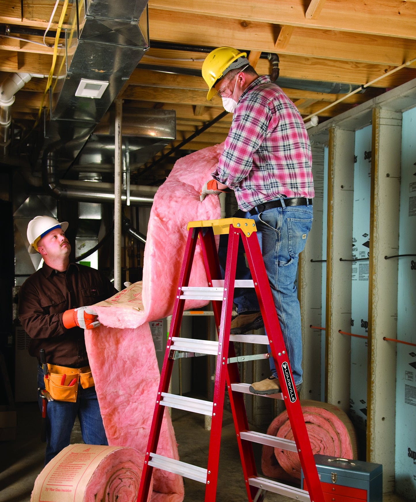 Louisville Ladder FE3216 Fiberglass Extension Ladder 300-Pound Capacity, 16-foot, Type IA, Orange and Louisville Ladder L-3016-04 Step Stepladder, 4-Feet Bundle