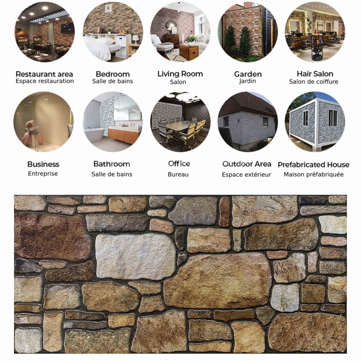 Dundee Deco 3D Wall Panels - Cladding, Brown Off-White Stone Look Wall Paneling, Styrofoam Facing for Interior and Exterior Applications, DIY, Set of 10, Covers 54 sq ft