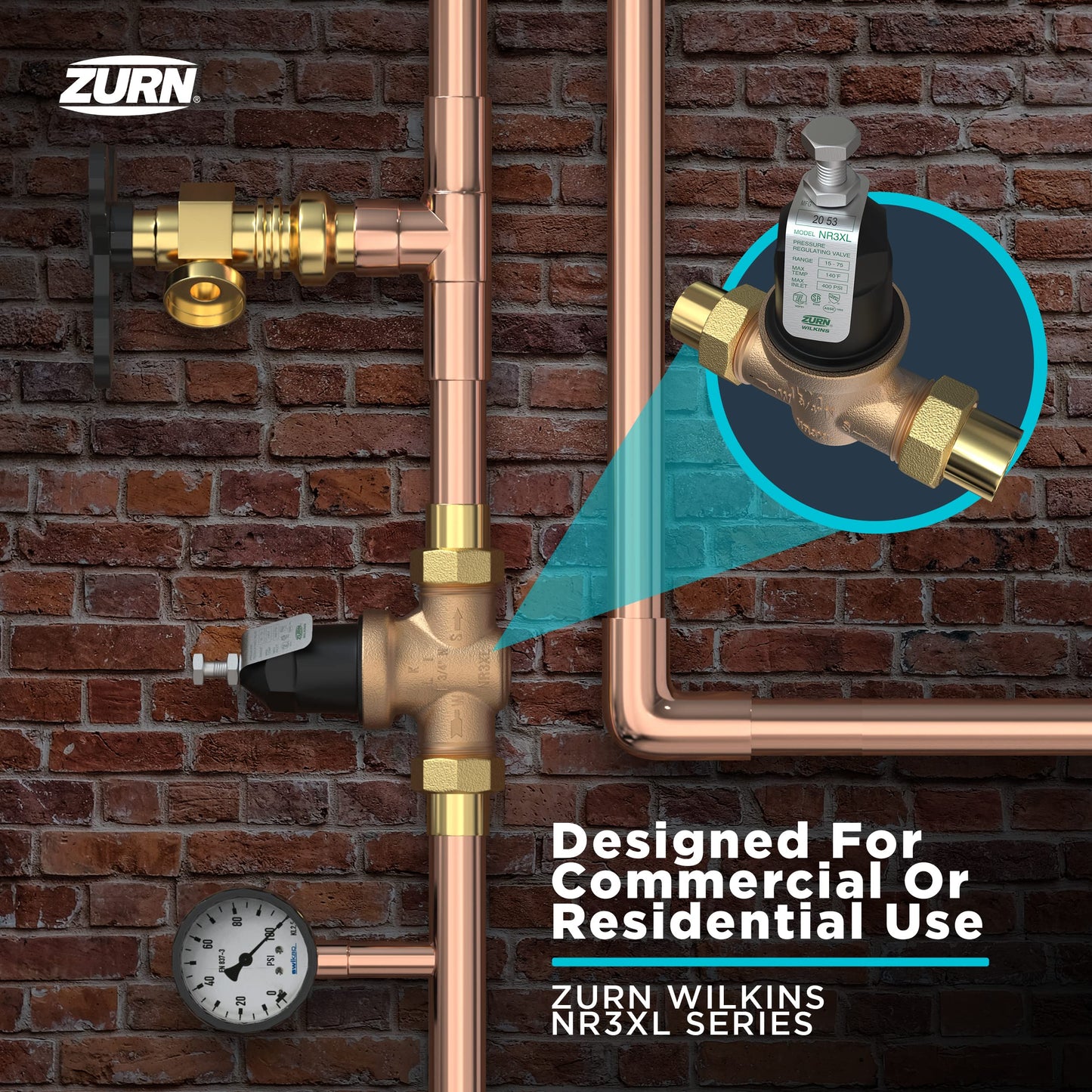 Zurn Wilkins 112-NR3XLDU 1-1/2" NR3XL Pressure Reducing Valve with Double Union FNPT Connection
