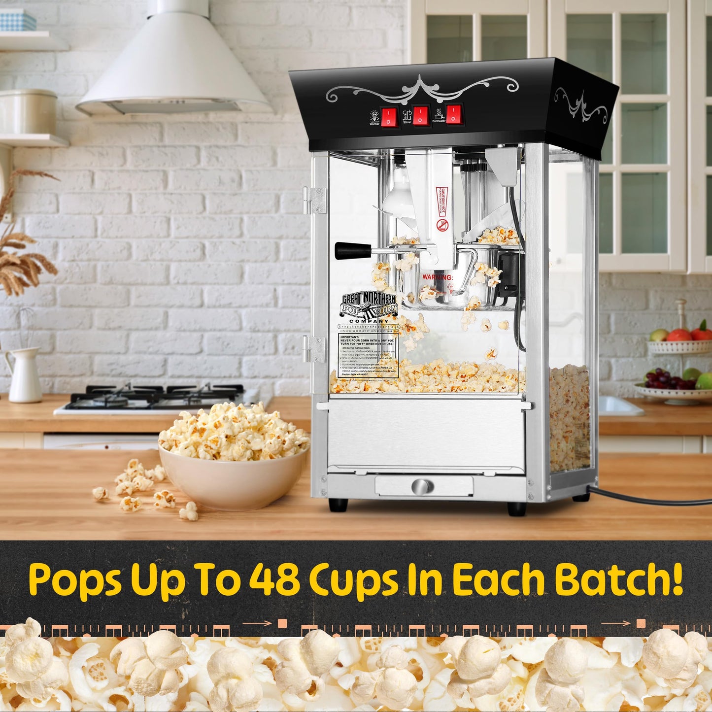 Matinee Popcorn Machine - 8oz Popper with Stainless-Steel Kettle, Reject Kernel Tray, Warming Light, and Accessories by Great Northern Popcorn (Black)