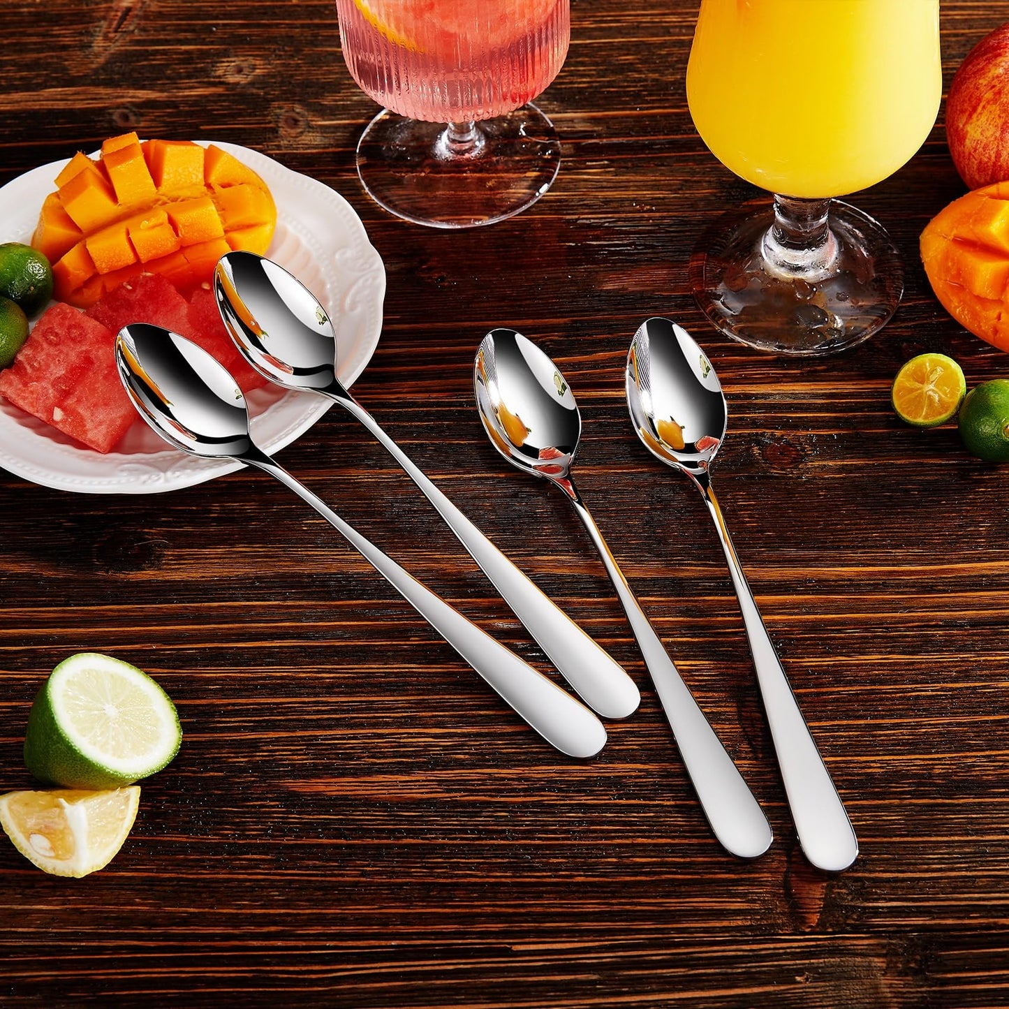 KEAWELL Premium 4-Piece Louise Long Handle Spoons, 18/10 Stainless Steel, Brilliant Mirror Finish, Ideal for Coffee, Cocktails, and Beverages, Dishwasher Safe (9 inch, 4)