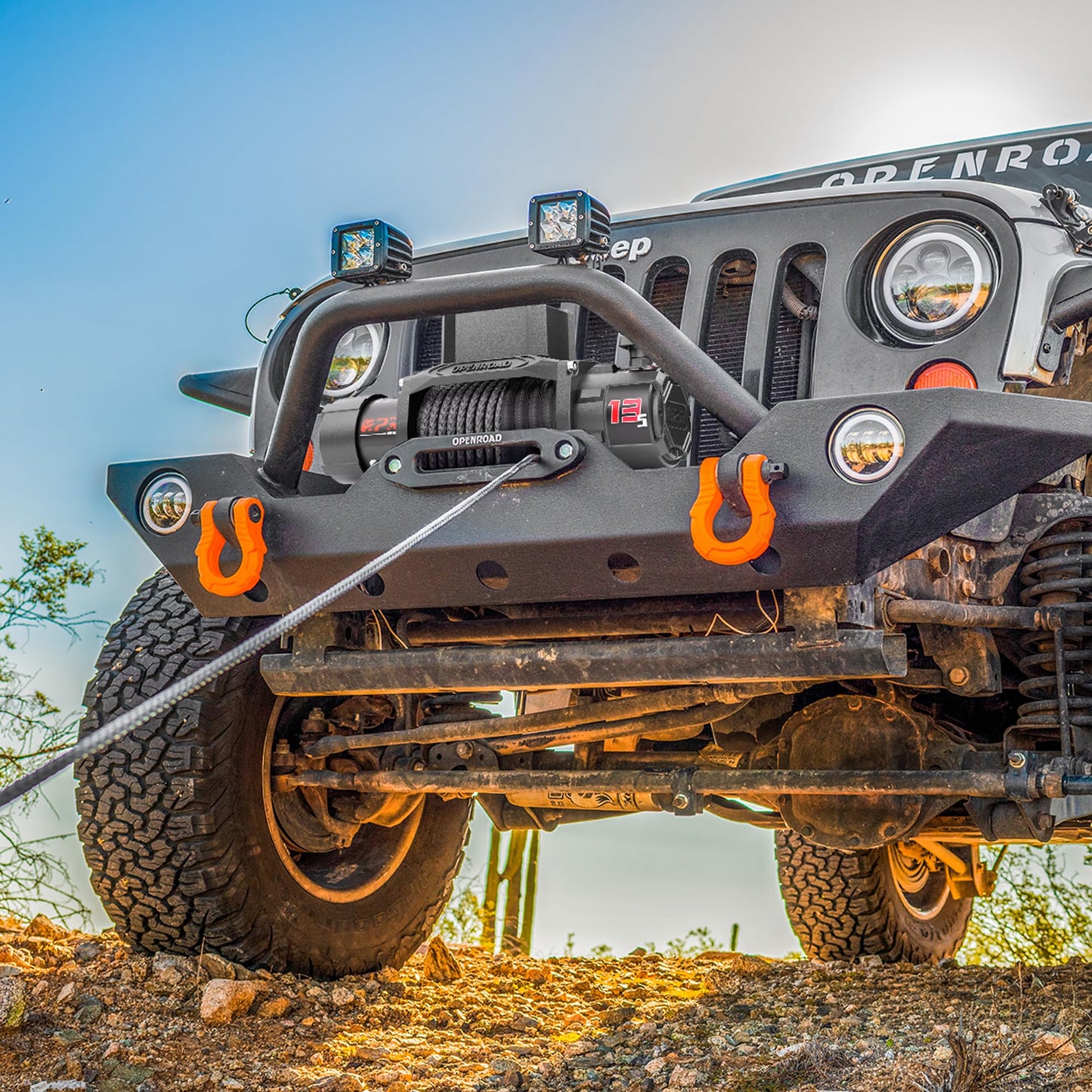 OPENROAD 13500 lb Recovery Winch with Synthetic Rope and 2 Wireless Remotes - IP68 Waterproof 12V Electric Winch for Jeep, SUV, Truck & Trailer - Panther Series 3S