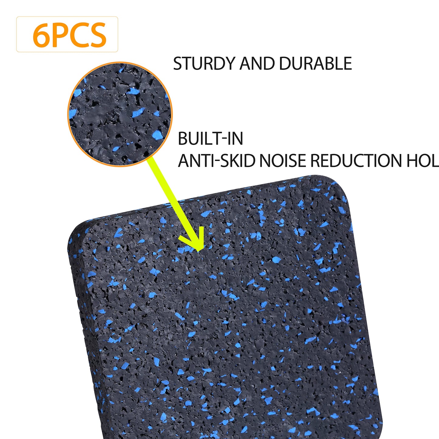 BestXD Treadmill Mat Pads - 6 PCS Shock Absorbing Rubber Pads for Treadmill and Fitness Equipment - Heavy Duty Floor Protector for Home Gym - Non-Slip Stability for Hardwood Floors - 3.94"x3.94"x0.5"
