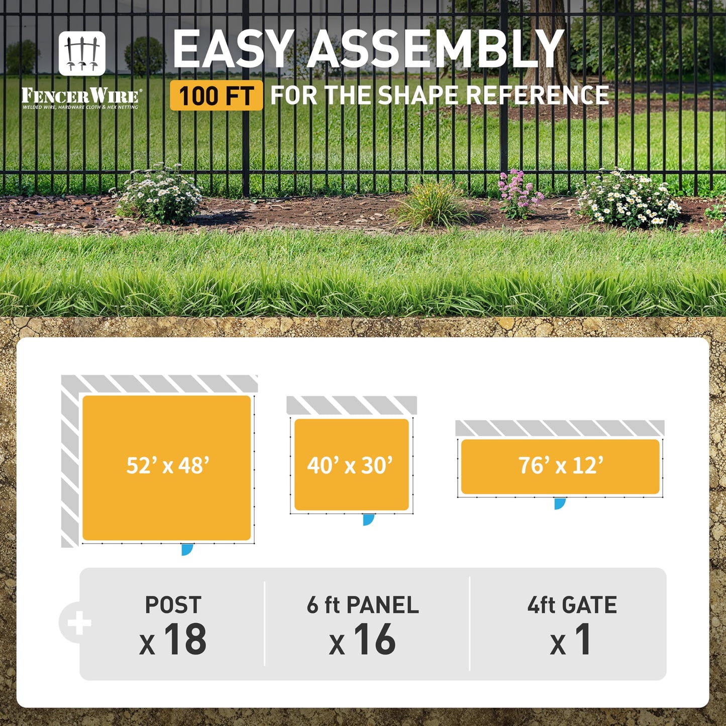 Fencer Wire 100FT Heavy Duty Pinnacle Fence Barrier Kit, Anti-Rust Metal Steel Fence with 5FT Height X 6FT Width Panels, with Decorative Gate, Posts, Connectors, Outdoor Fencing for Yard
