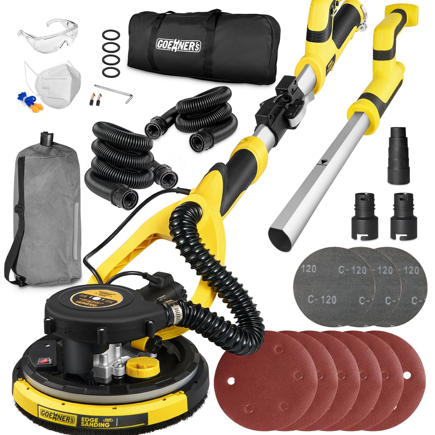 Drywall Sander, 6.5-amp Powerful Electric Drywall Sander with Vacuum, Anto Dust Removal, 7 Variable Speed, 900-1800RPM, Dustless Floor Sander with 26’ Power Cord for Popcorn Ceiling