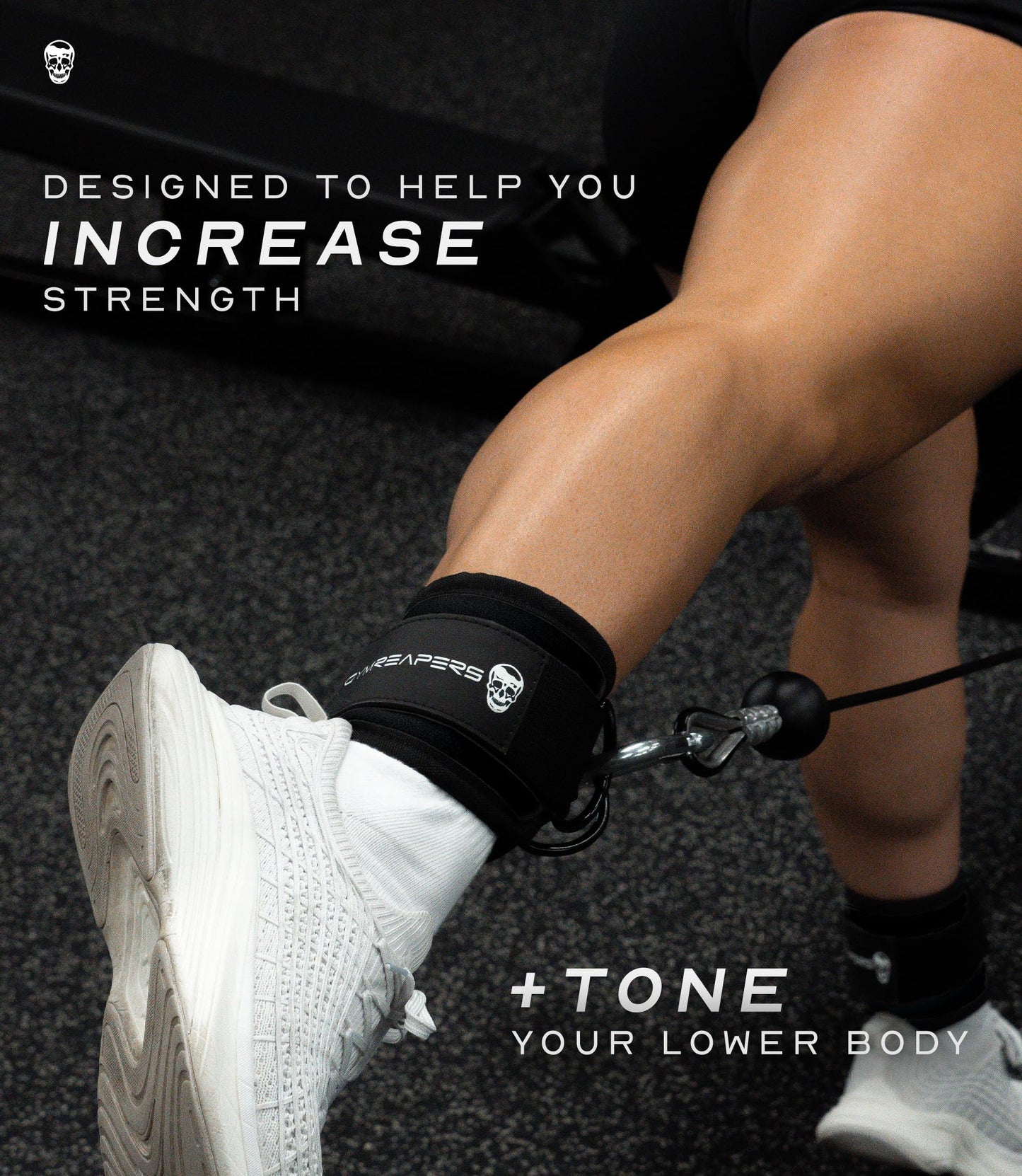 Gymreapers Ankle Strap (Single) For Cable Machine Kickbacks, Glute Workouts, Lower Body Exercises - Adjustable Leg Strap with Neoprene Padding (Black, Single)