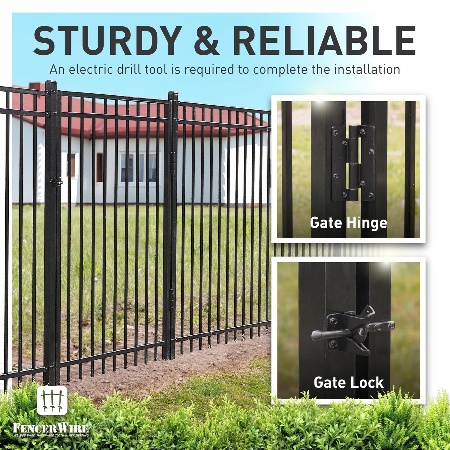 Fencer Wire Heavy Duty Flat Top X-Pattern Decorative Fence Gate, 6FT Height x 4FT Width Outdoor Fence Gate, Outdoor Anti-Rust Metal Steel Gate for Fencing Barrier, Garden Gate with Gate Lock