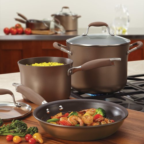 Anolon Advanced Hard Anodized Nonstick Sauce Pan/Saucepan with Straining and Lid, 2 Quart, Brown