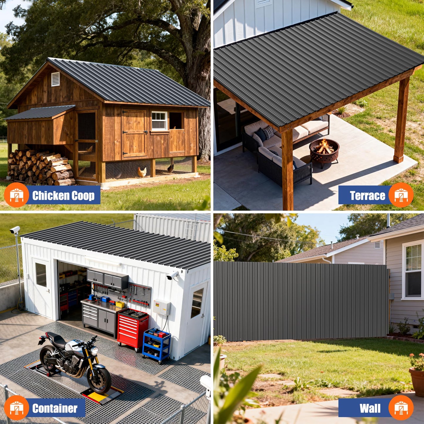 Brakki Metal Roofing Panels 10pcs 55.7 ft², 45.28"L Grey Corrugated Galvanized Steel Roof Panels with Screw, Heavy Duty Metal Siding Suitable for Garages Chicken Coop Sheds Stables Patio